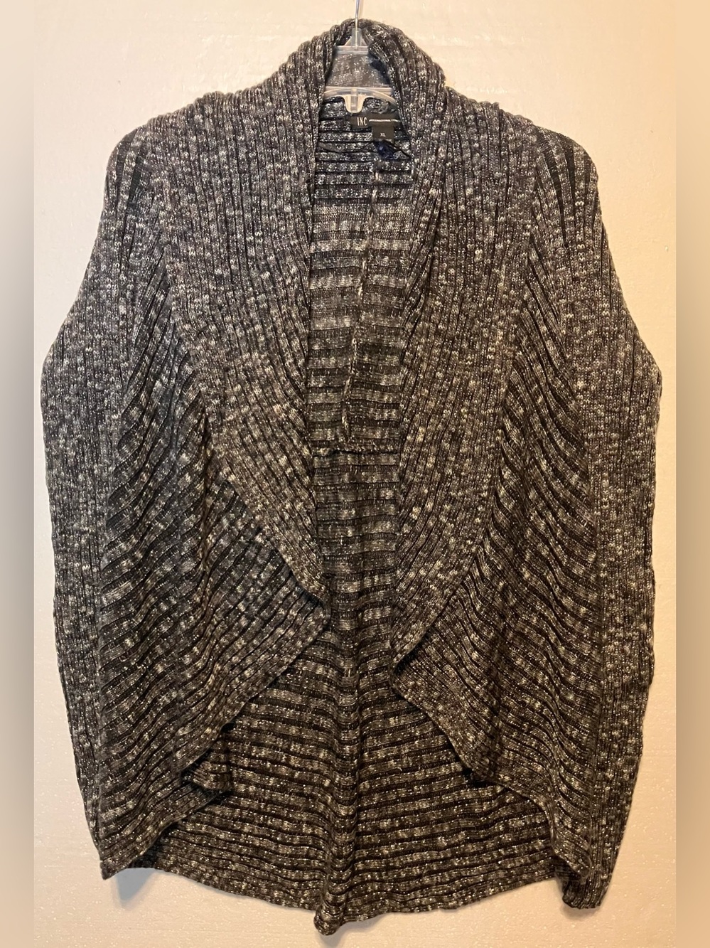 INC International Concepts Marled Charcoal Open-Front Cardigan